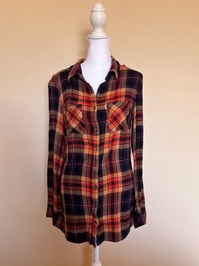 Maurices Plaid Button-Down Shirt in Navy, Red, Tan